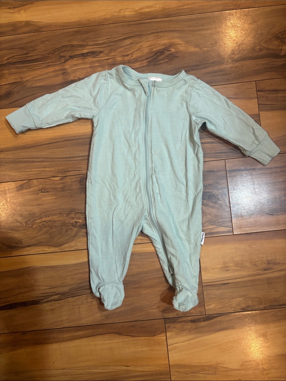 Gerber Sage Green Footed One-Piece Zipper Romper
